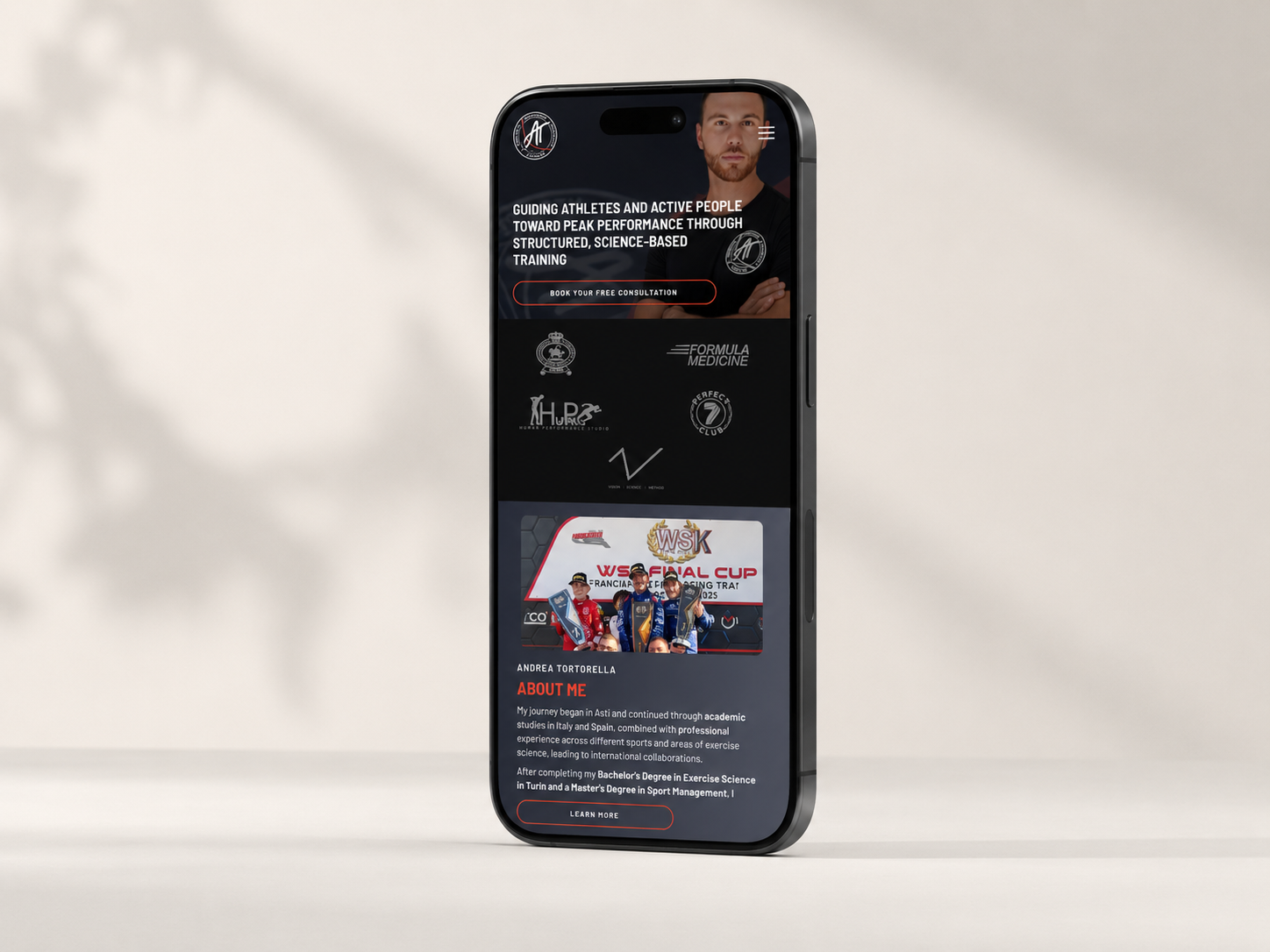 Homepage andreatortorella.it, mockup mobile
