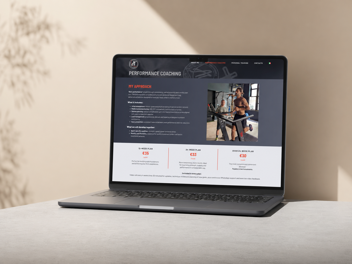 Pagina Performance Coaching, mockup desktop
